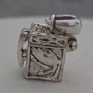 Prayer Box Pendant Silver Praying Hands Hinged Locket Charm Articulating